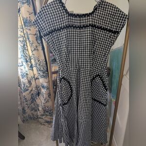 Black and White Gingham Dress with Rickrack Trim